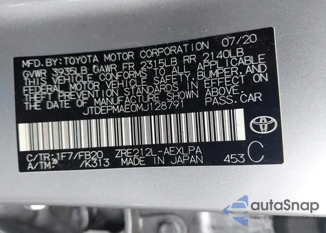 2021 Toyota Corolla Le from USA, damaged, VIN JTDEPMAE0MJ128791